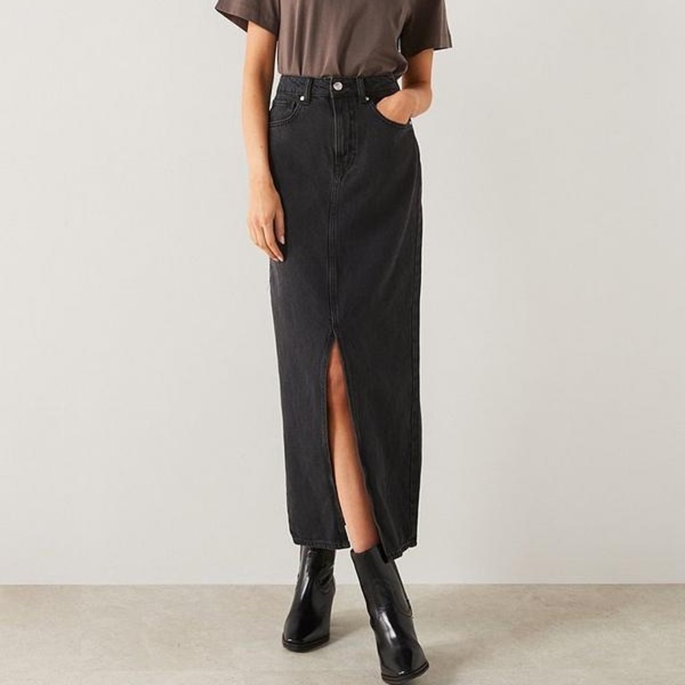 Mango Slit Denim Midi Skirt
